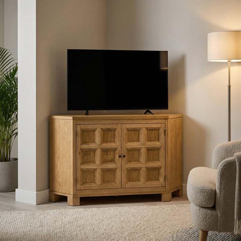 Meuble télé d'angle à panneau en bois, Chêne rustique