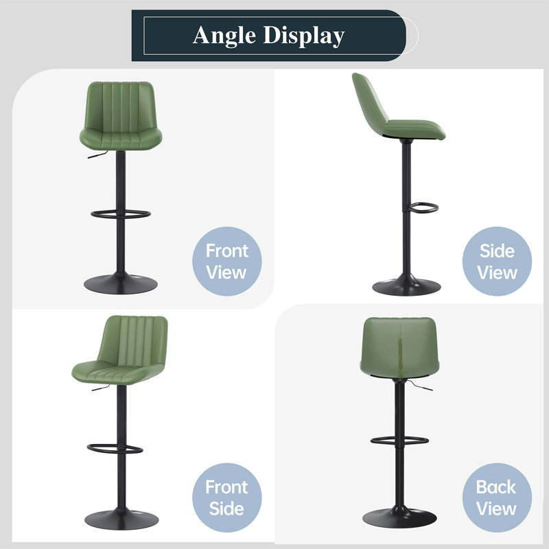 Swivel Upholstered Adjustable Height Counter Stool with Metal Frame, Green
