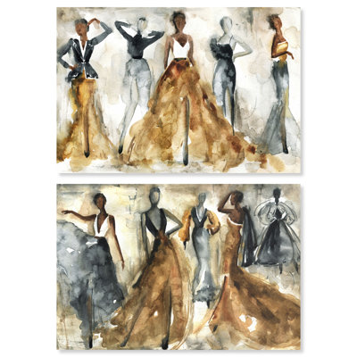 «Abstract Fashion Watercolor Modern Brown», ensemble de 2 impressions sur toile tendue