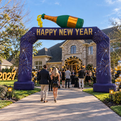 Arche gonflable de 6,7 m (22 pieds) pour le Nouvel An avec souffleur intégré, décoration d'entrée festive avec bouteille de champagne pour jardin, pelouse et célébrations.