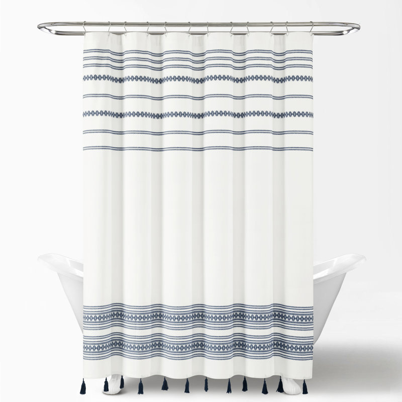 Rideau de douche rayé simple, Bleu marine / blanc