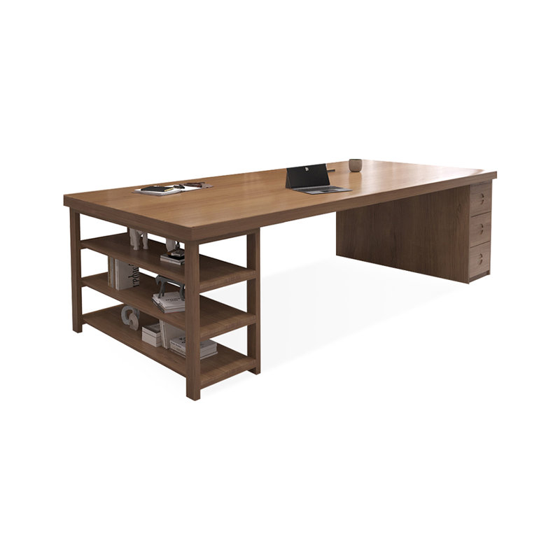 Bureau rectangulaire brun clair en bois massif avec 3 tiroirs, H 29,53 po x l 62,99 po x P 27,56 po