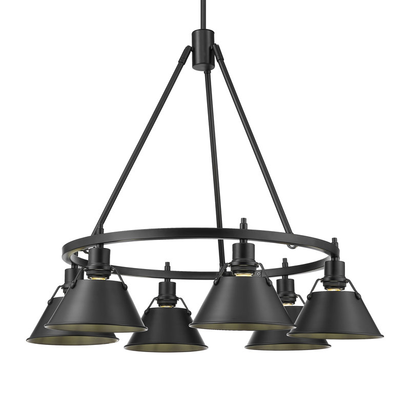 Felda 6 - Light Steel Dimmable Cone Chandelier, Matte Black, Matte Black