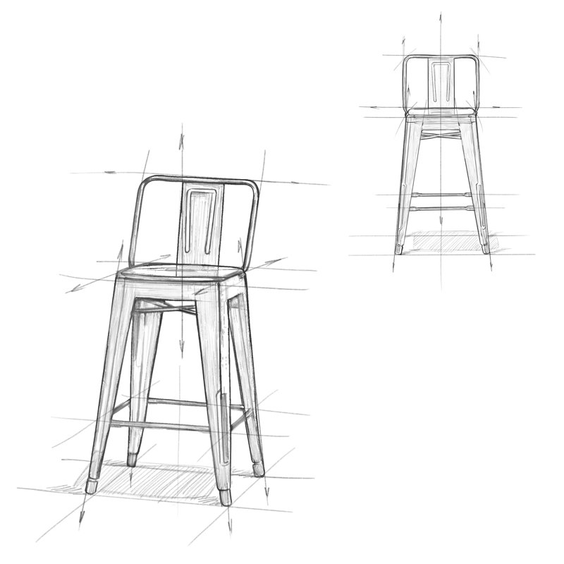 Tabouret en métal Rayne, Tabouret de comptoir (siège d'une hauteur de 24 p, Noir patiné, 2