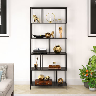 Cortland 76"H 5-Tier Metal Wide Rectangular Bookcase in Blackened Bronze