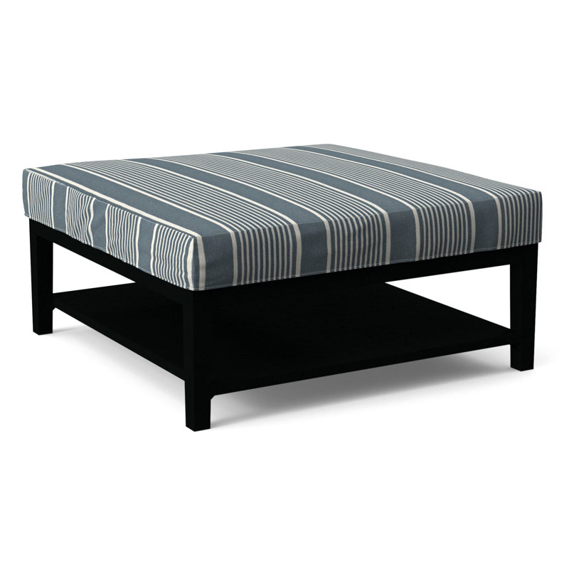 Hammond Square Ottoman, Green and Blue Stripe; 0252-54, Black Finish
