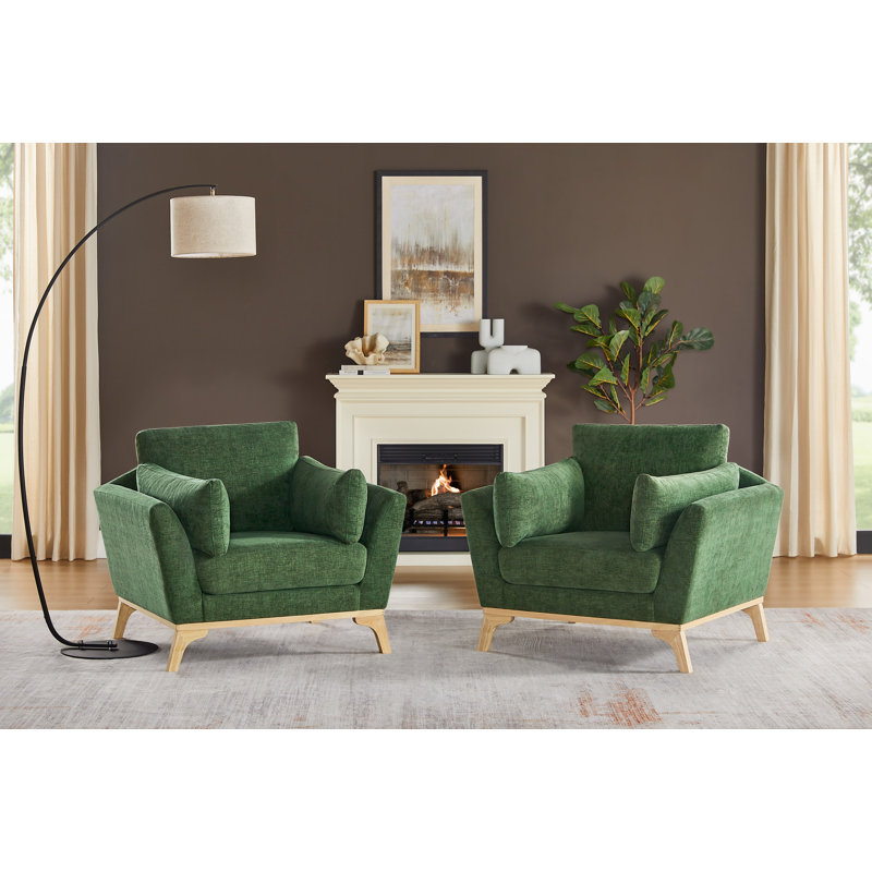 Upholstered Armchair (Set Of 2), Olive Green Chenille