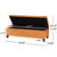 Banc en velours orange brûlé avec grand espace de rangement pour les couvertures, sur des pieds en bois de bouleau brun foncé, capacité de 250 lb, finition spacieuse avec pieds