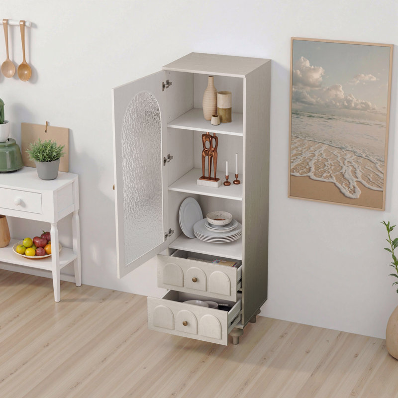 Armoire de rangement, porte en verre de 99 po, porte en verre de 62,99 po de hauteur, deux tiroirs et une tablette réglable