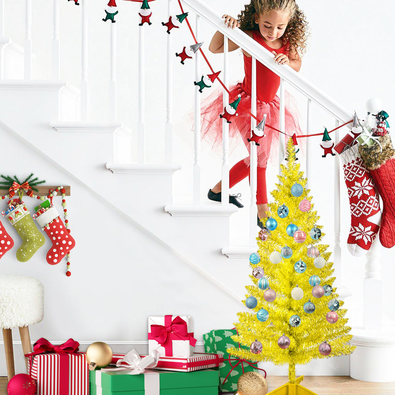 Arbre de Noël doré de 4 pi avec 50 lumières incandescentes et 122 pointes pour les petits espaces