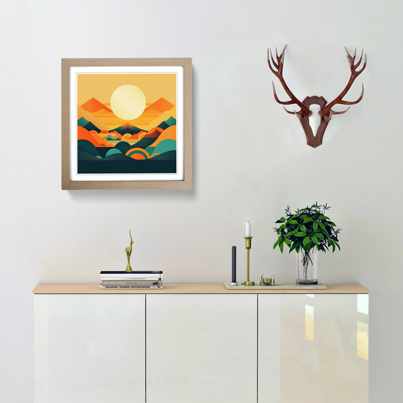 Sunrise Mid-Century - Framed Print, Oak