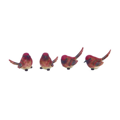 Large Resin Red Ochre Bird Set of 4 Spring Home Decorations