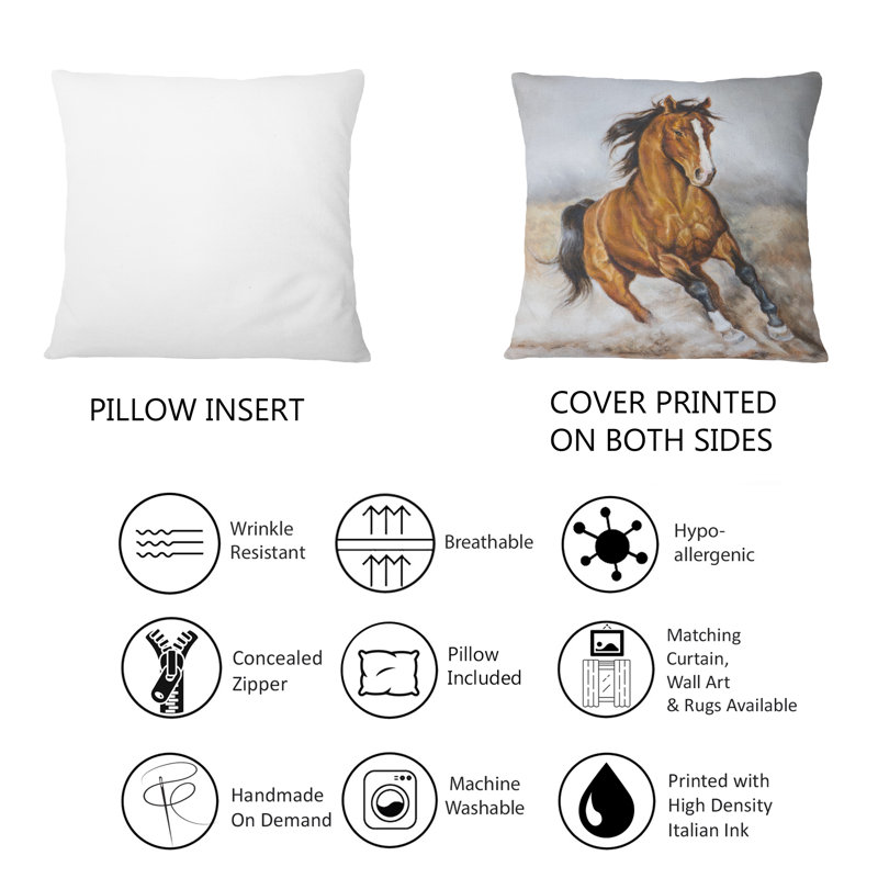 Galopping Brown Horse On The Prairie -1 Traditional Printed Throw Pillow