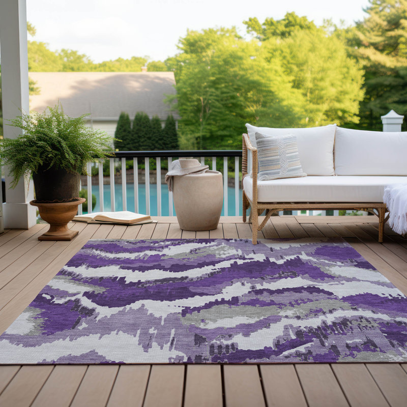 Tapis intérieur / extérieur en polyester tissé à la machine à motif abstrait mâle Mauve, Rectangle 2 pi 6 po x 3 pi 10 po