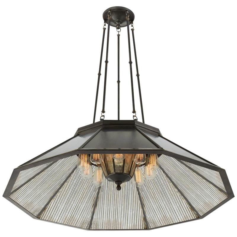 Rivington 10 - Light Chandelier, Antique Ribbed Mirror, Polished Nickel
