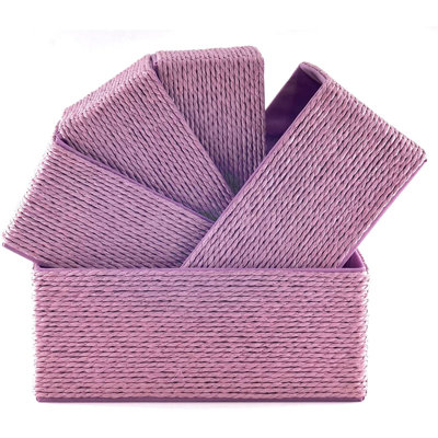 5-Pack Decorative Storage Baskets Stackable Woven Basket with Fabric Liner
