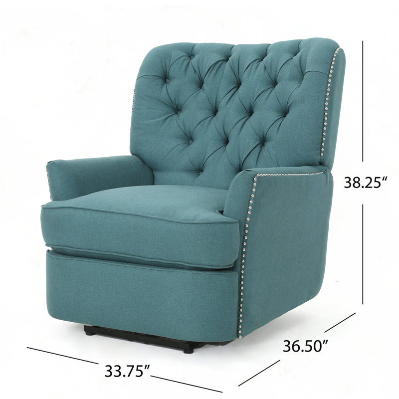 Dark Teal Tufted Wing Back Polyester Recliner