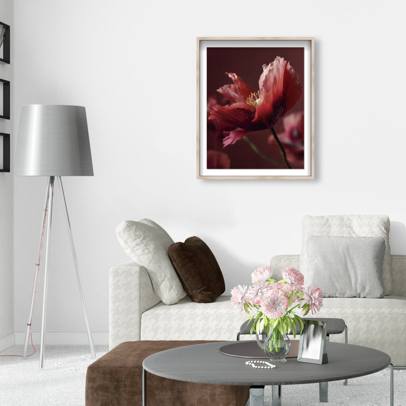 Merlot Blush Blossom II Framed Graphic Art, 21.5"H x 17.5"W, Natural Oak Shadowbox