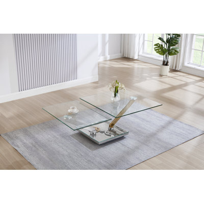 Contemporary Motion-Extendable Glass Top Cocktail Table