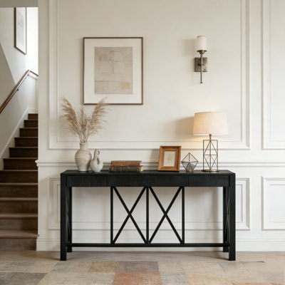 60''Acacia Veneer Console Table with 4 Spacious Drawers