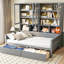 Lit de jour simple en bois avec éclairage à DEL et rangement efficace, éclairage d'ambiance de rangement à porte en verre de taille grise,