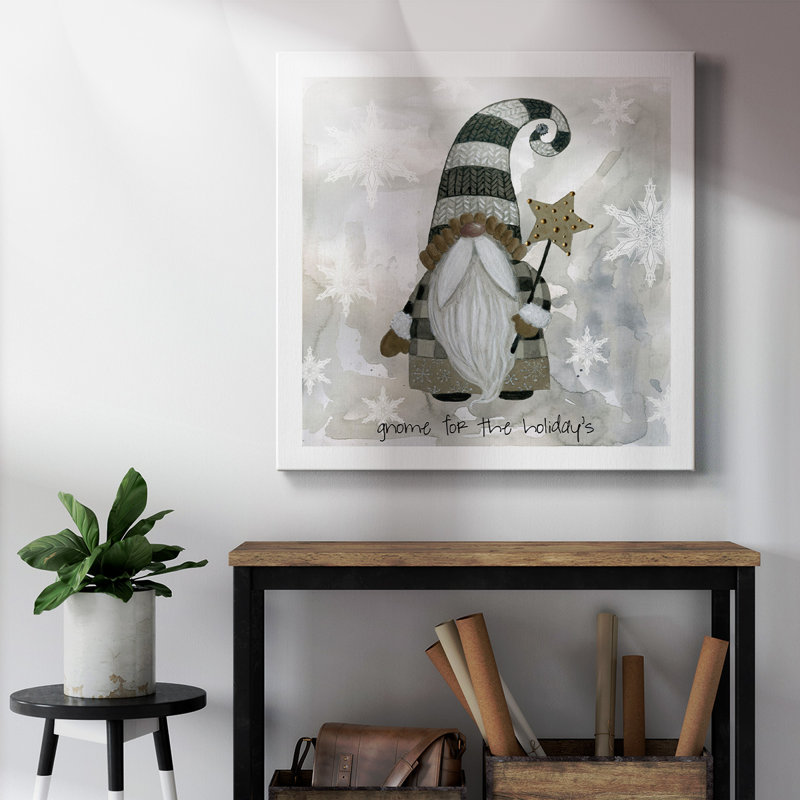 Gnome pour les fêtes - Toile tendue avec châssis de qualité supérieure - prête à être accrochée