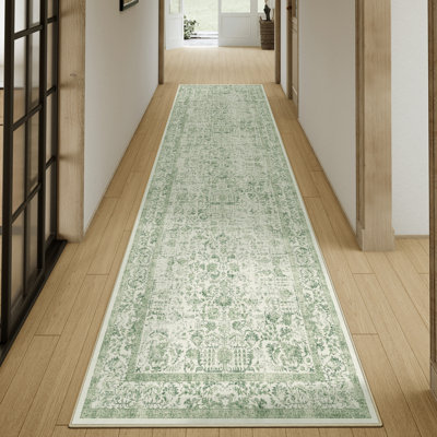 Kitty Machine Washable Vintage Area Rug With Non-Slip Backing