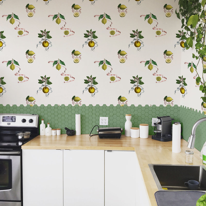 Lemon Toile 33' L x 20.5" W Wallpaper Roll, Cream