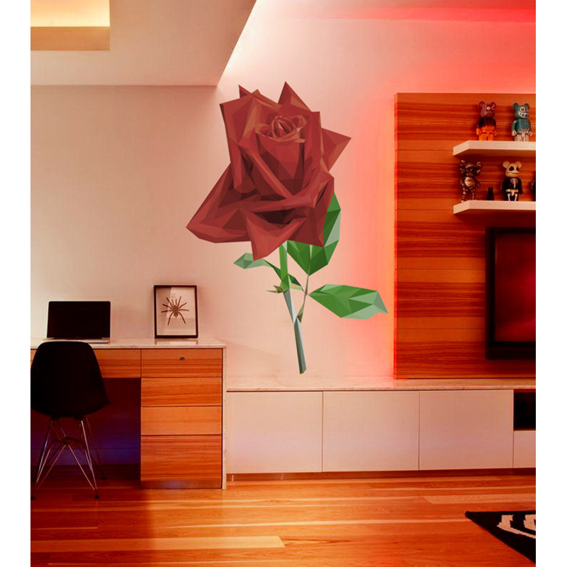 Décalcomanie murale rose polygonale, H 46 po x l 55 po