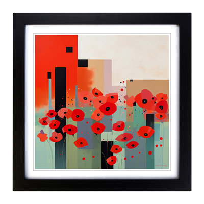 Poppy Field Suprematism - Framed Print