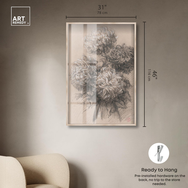 «Ghost Flowers Shadowbox Print» par Art Remedy, H 46 po x l 31 po, Crème, crème