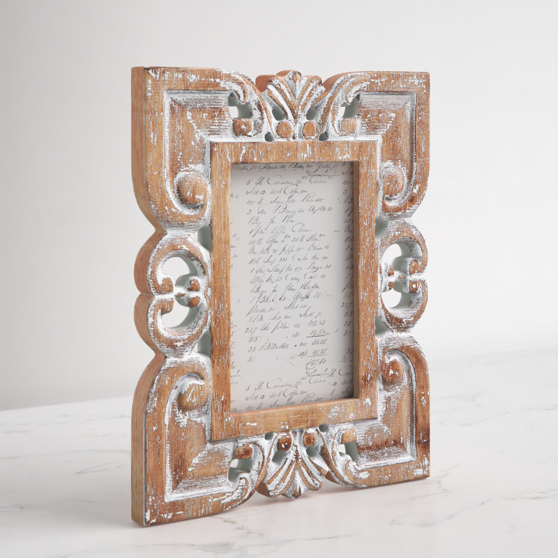 Khloe Whitewashed Brown Wood Embossed Picture Frame