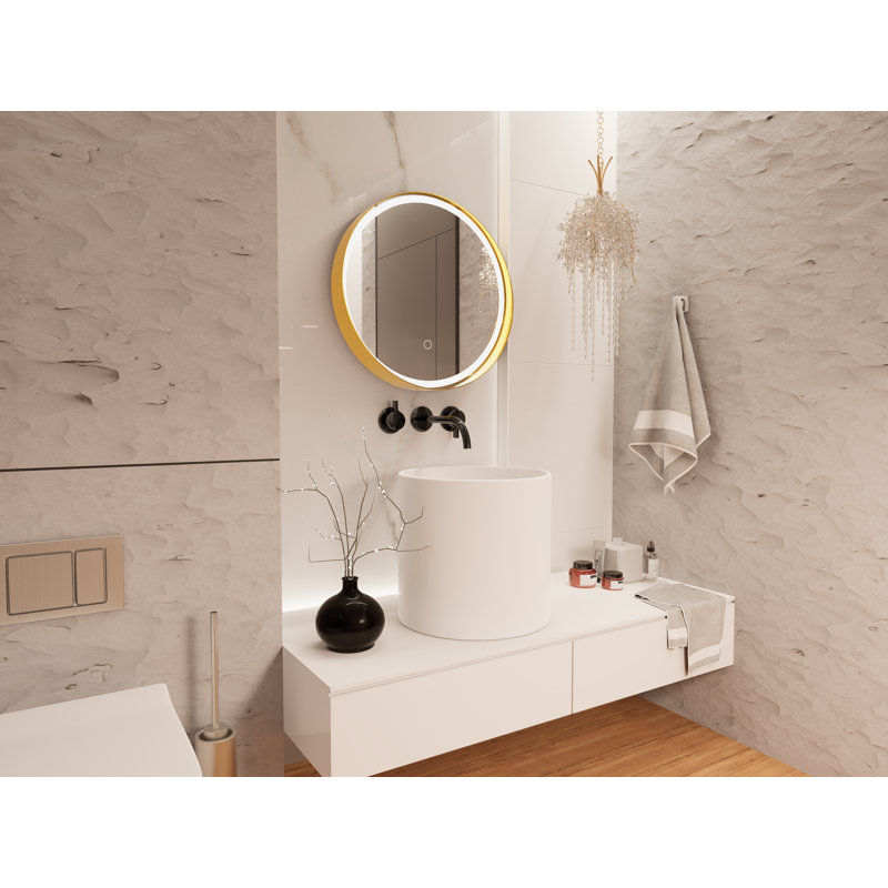 Miroir de salle de bain à DEL avec éclairage de température 3 lumières rétroéclairé et anti-buée, Doré