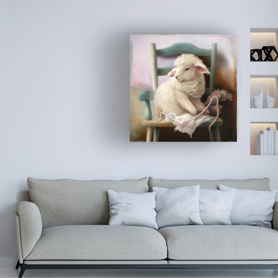 Sasha Knitting Lamb Canvas Art