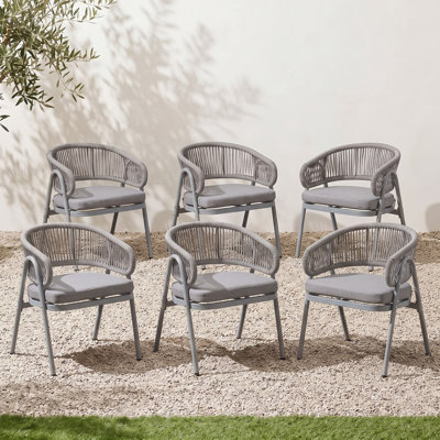 Chaises de salle à manger d'extérieur en tout temps, fauteuils de patio en corde tressée avec coussins (ensemble de 6)