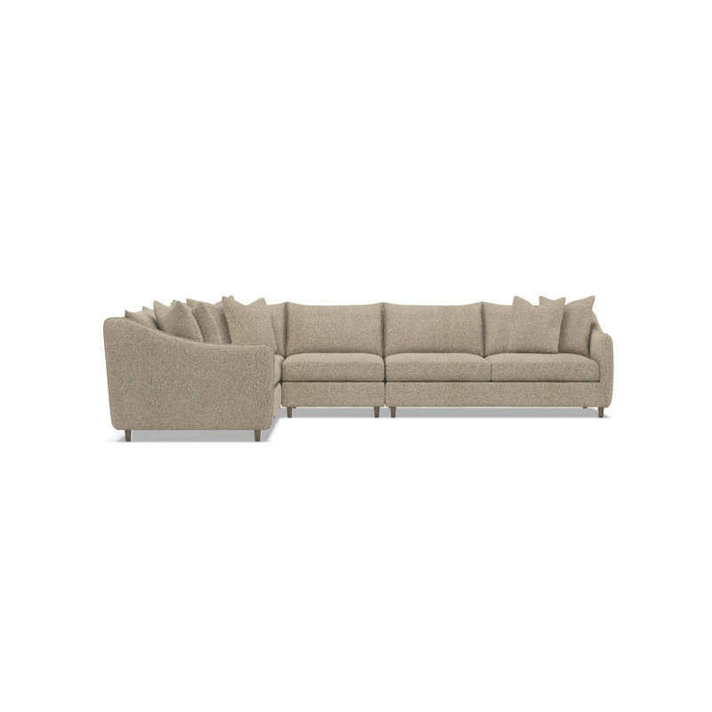 Joli Sectional, Beige Polyester, 32.5" H x 137.5" W x 107.5" D, Dark Brown Wood