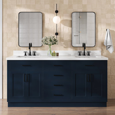 Tidworth 72'' Solid Wood Double Bathroom Vanity with 1.5'' White Quartz Top