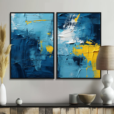 «Bliss Of Happiness» en jaune et bleu II - art mural bleu