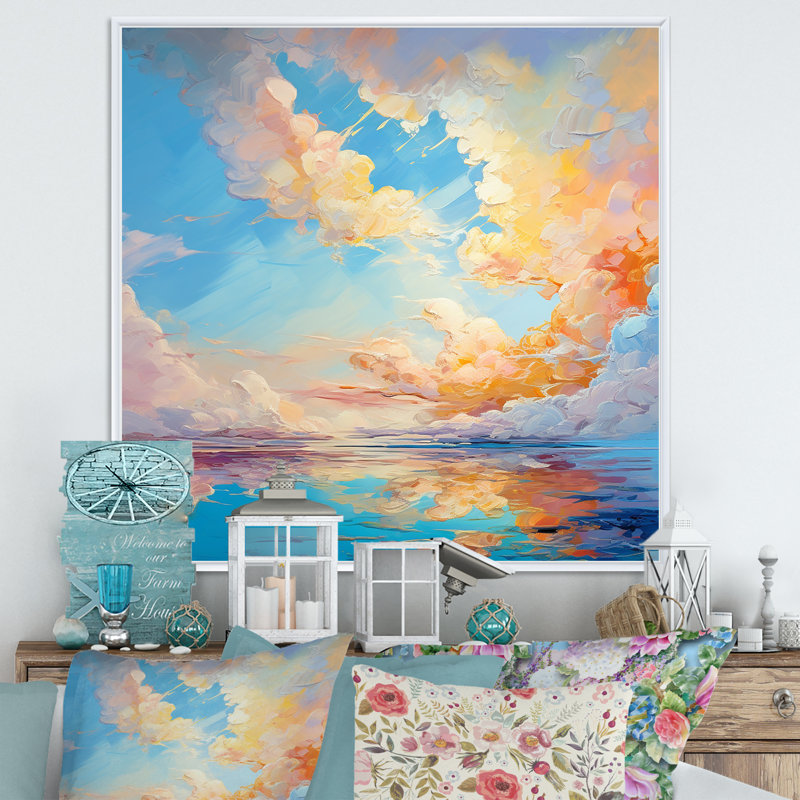 Turquoise, nuage, charme vif - imprimé, Cadre flottant blanc, H 16 po x l 16 po x P 1 po