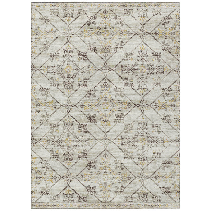 Machine Washable Indoor/Outdoor Chantille ACN2665 Lattice Rug, Beige, 5' x 7'6"