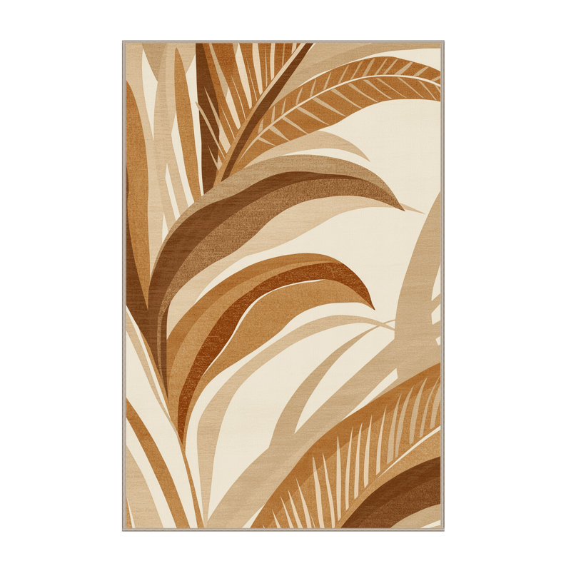 Tapis en peluche moelleux à motif abstrait palmier Beachy, 2 x 5