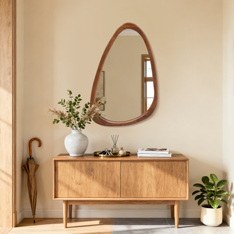 Irregular Natural Wood Frame Wall Mirror, Brown Wood, 30" x 20"