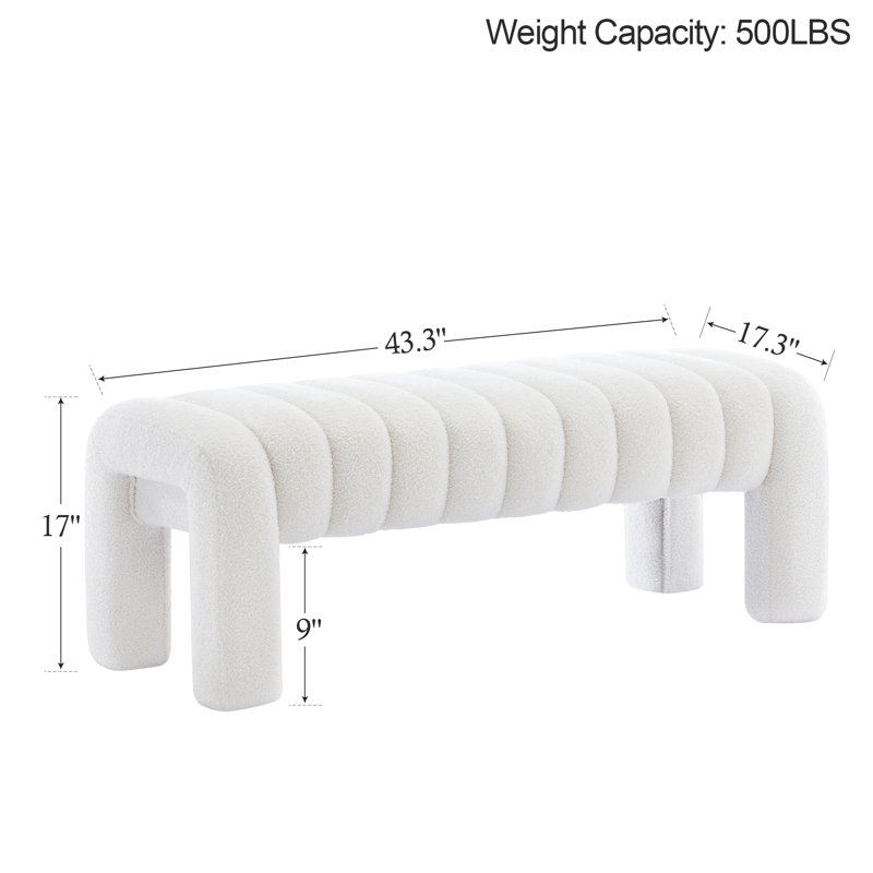 Gliese Boucle Upholstered Bench, 43cm H x 160cm W x 44cm D, Beige