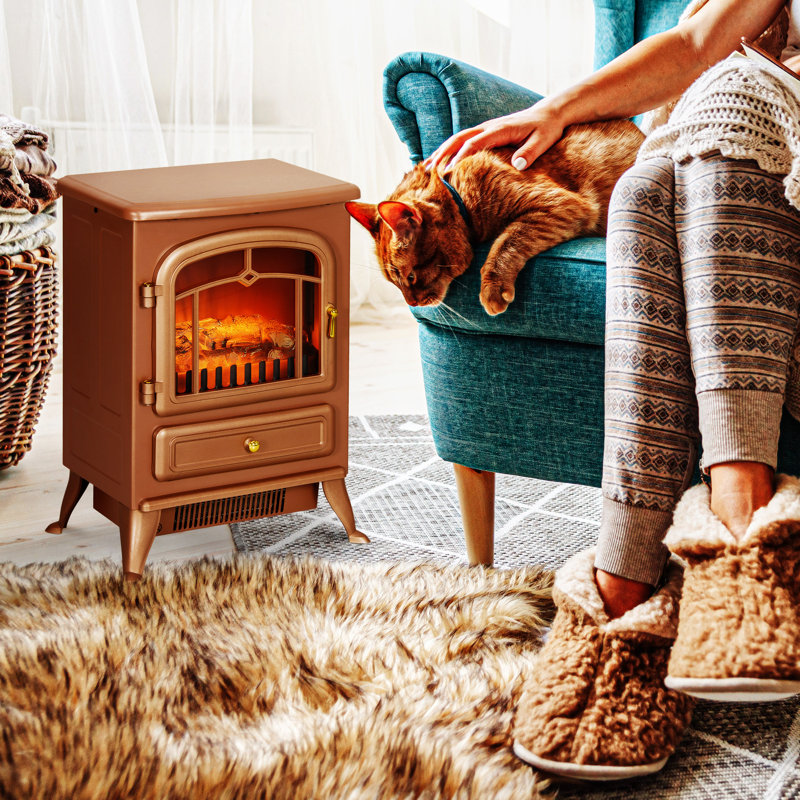 Electric Fireplace Heater, Brown