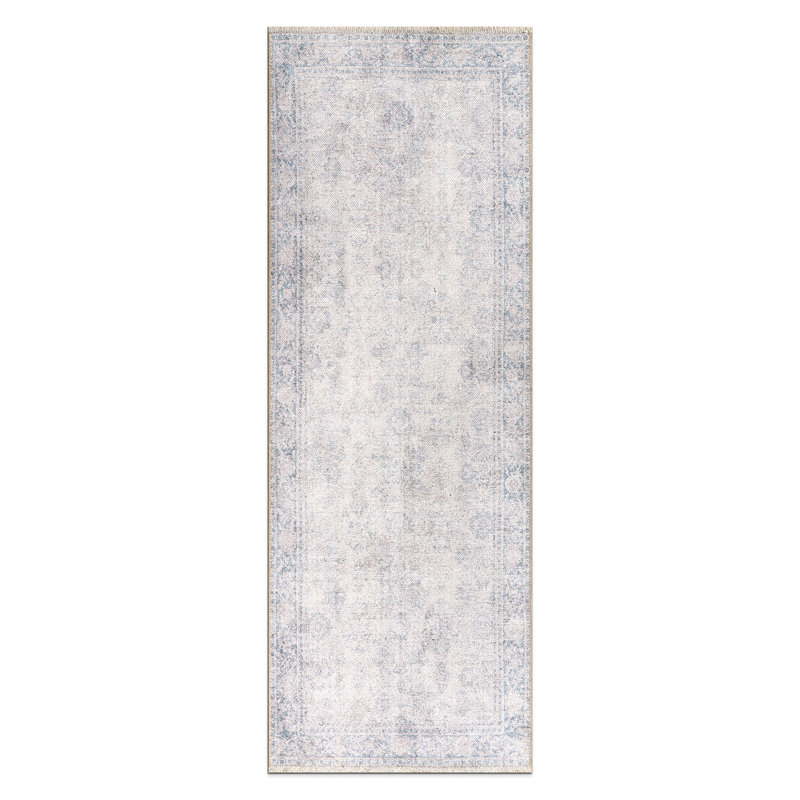 Tapis bleu lavable à la machine Kromer, Tapis de couloir 2 pi 6 po x 10 pi