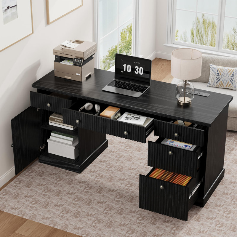 Bureau cannelé 60 po Modern, Noir