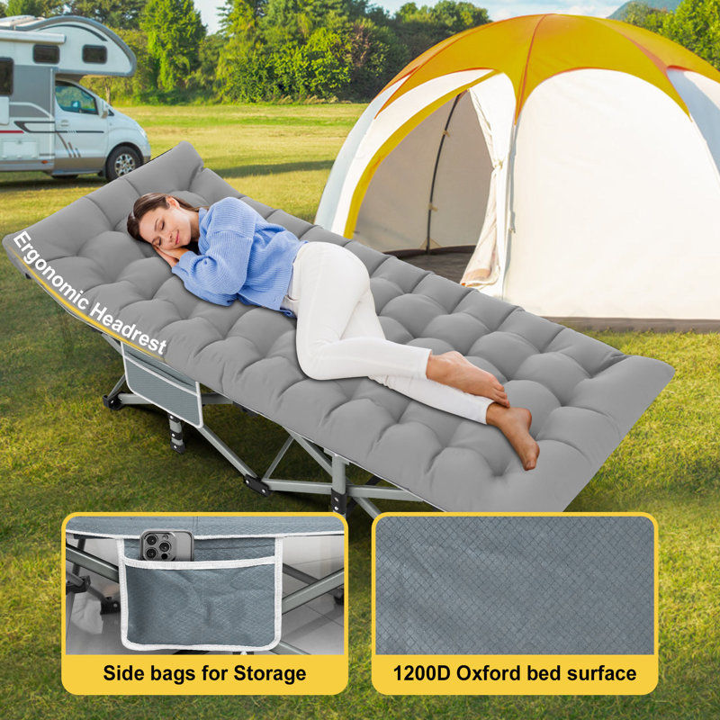 Heavy-Duty Steel Frame Folding Camping Cot with Pillow and Carry Bag