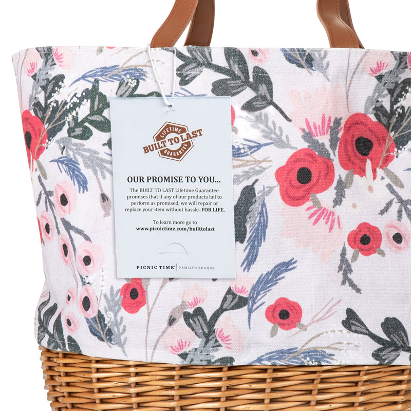 Floral Canvas and Willow Picnic Basket with Leatherette Strap