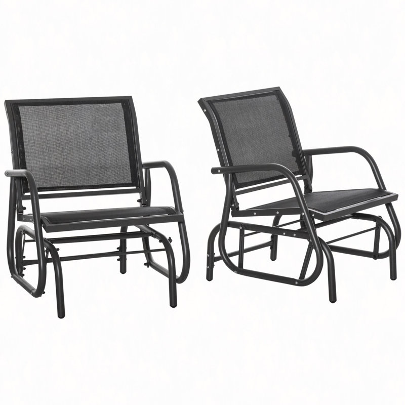 Ensemble de 2 chaises de balancelle avec cadre en métal et tissu respirant en maille, accoudoirs courbés et structure en acier pour le jardin, la piscine, la cour et le balcon