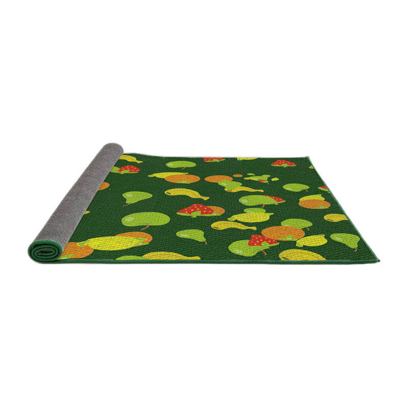 Tapis vert/rouge à motifs, Rond 4 pi